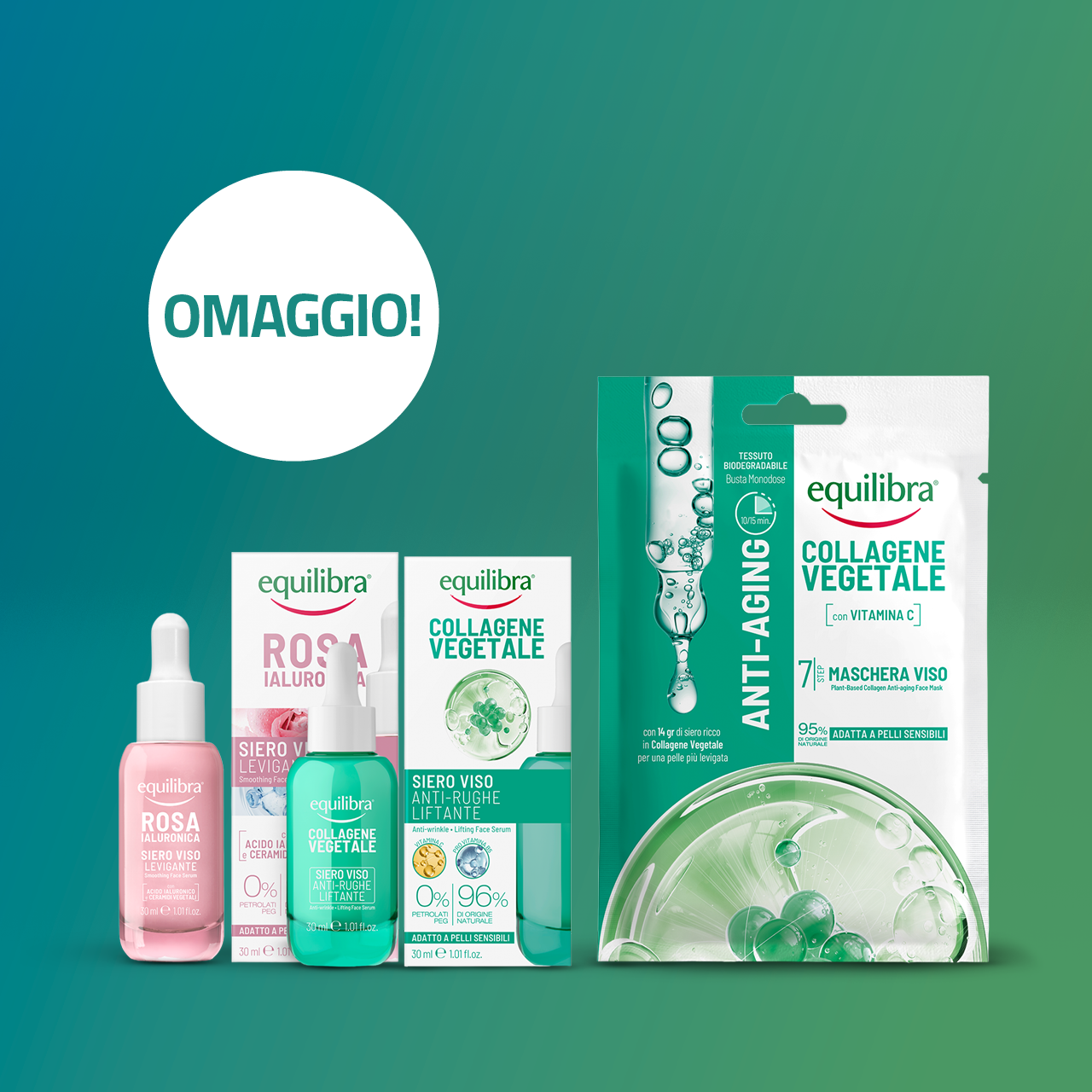 Prodotti Equilibra su sfondo verde